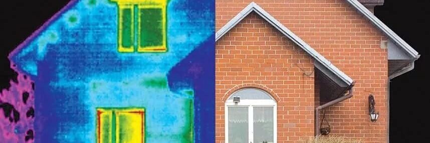 Thermal imaging comparison showing major heat loss around house windows