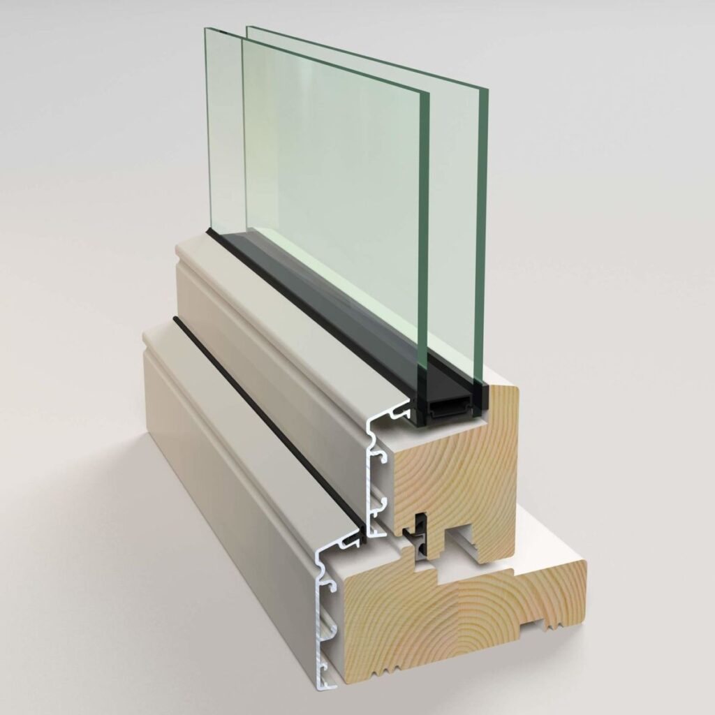 Triple pane window cross section showing insulated glass and frame