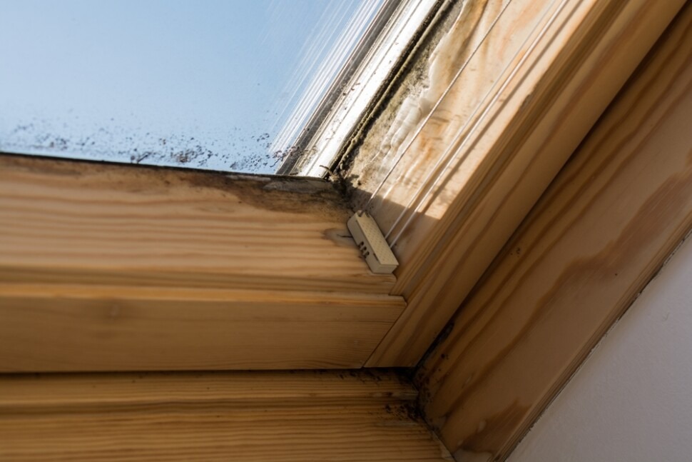 Mold growing on skylight wood frame from excess condensation
